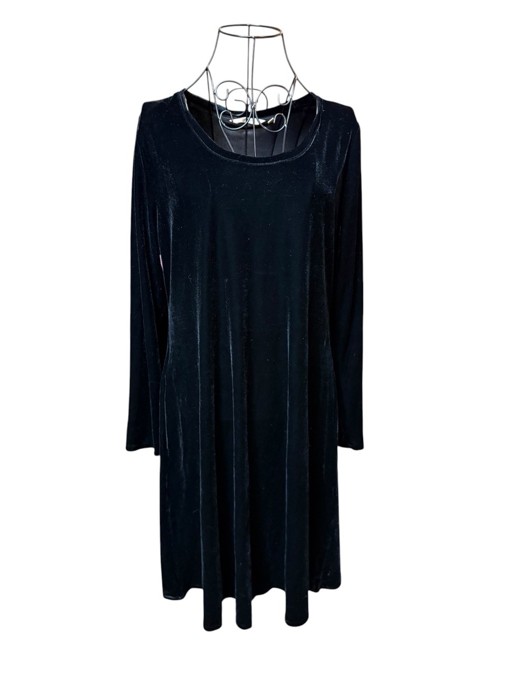 Soft Surroundings Black Velvet Long Sleeve Swing Dress